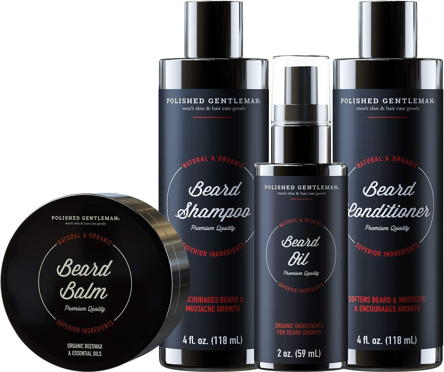 Polished Gentleman Beard Growth Shampoo Grooming Kit for Men - with Beard Wash and Conditioner - Best Beard Softener Set, Beard Balm, Beard Oil, Rapid Beard and Hair Growth (4oz)