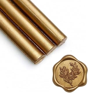 UNIQOOO Mailable Glue Gun Sealing Wax Sticks for Wax Seal Stamp - Metallic Antique Gold, Great for Wedding Invitations, Cards Envelopes, Snail Mails, Wine Packages, Christmas Gift Ideas, Pack of 8