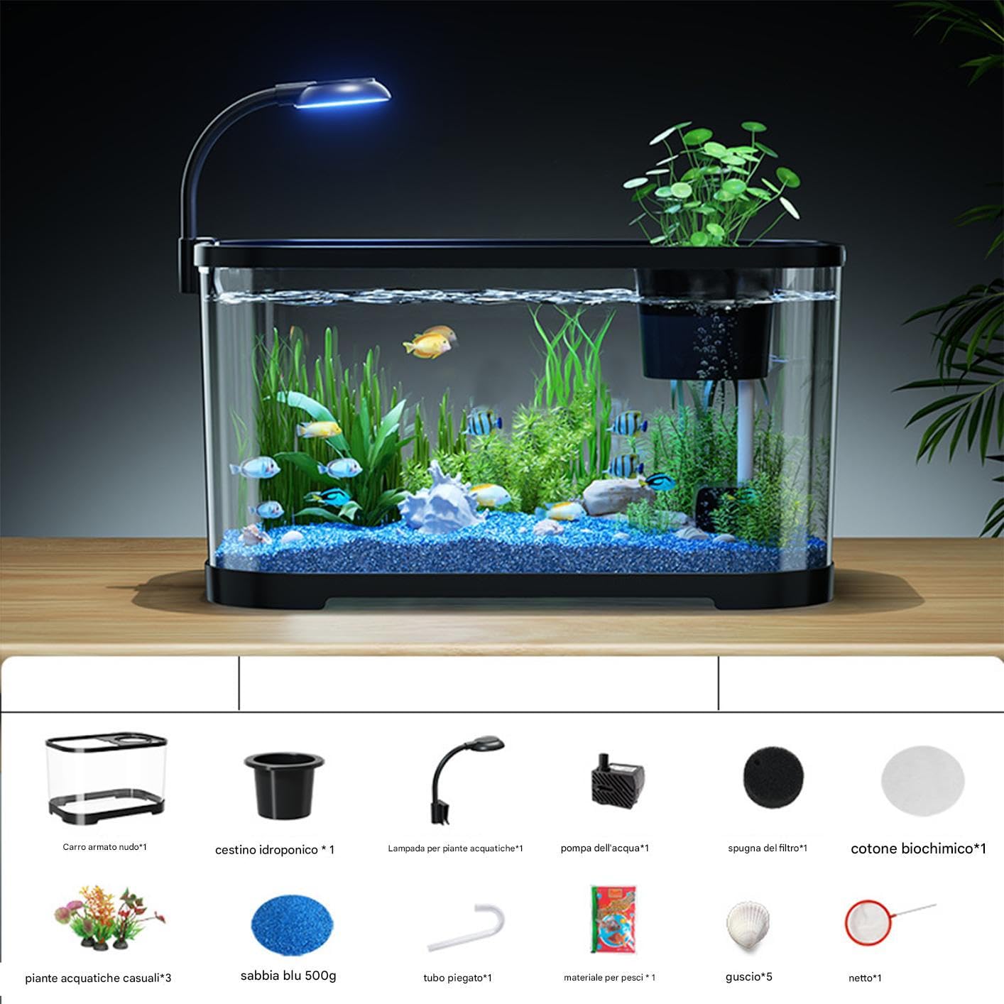 Kit De Inicio Acuario Pequeño Pecera Silenciosa con Filtrante | Pecera Para Principiantes Transparente Decorativo Para Galápagos, Tortugas, Ranas, Animales Acuáticos, Betta