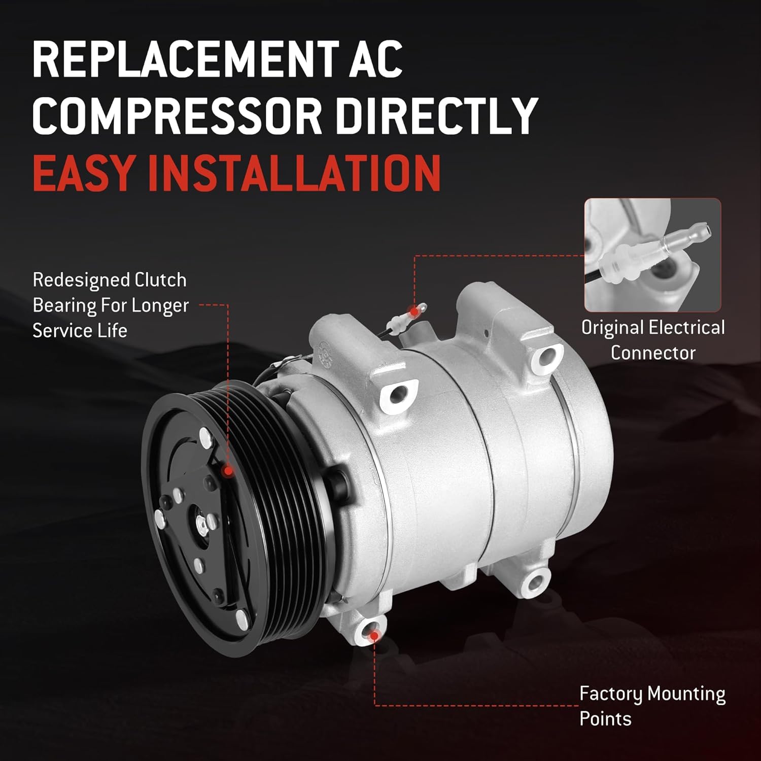 HYR Automotive Air Conditioning Compressor AC Compressor with Clutch Compatible with Toyota Tacoma 2005-2015 2.7L 4.0L, 7 grooves, Replace# 8832004060, 68677, CO10835C