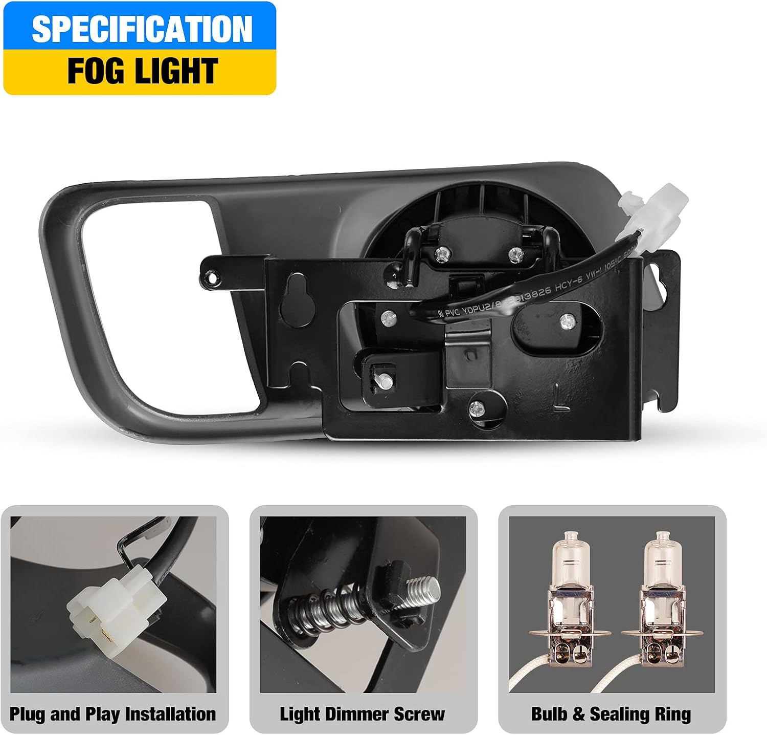 AUTOWIKI Fog Lights For 99-00 Honda Civic SI Type R Replace Lamp Pair Yellow Glass Lens with Switch and Wiring Kit