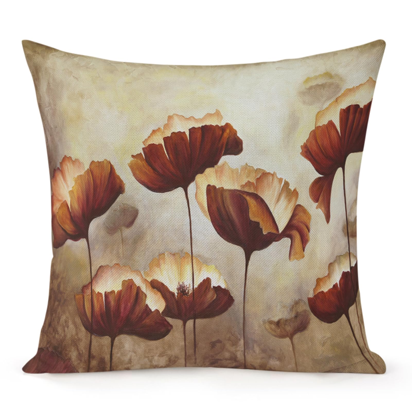 Jiaopenyou Throw Pillow Cover 16x16 Inch,Painting Poppies Flower Throw Pillow Case,Home Decor Cushion Covers for Sofa Living Room Couch Bed