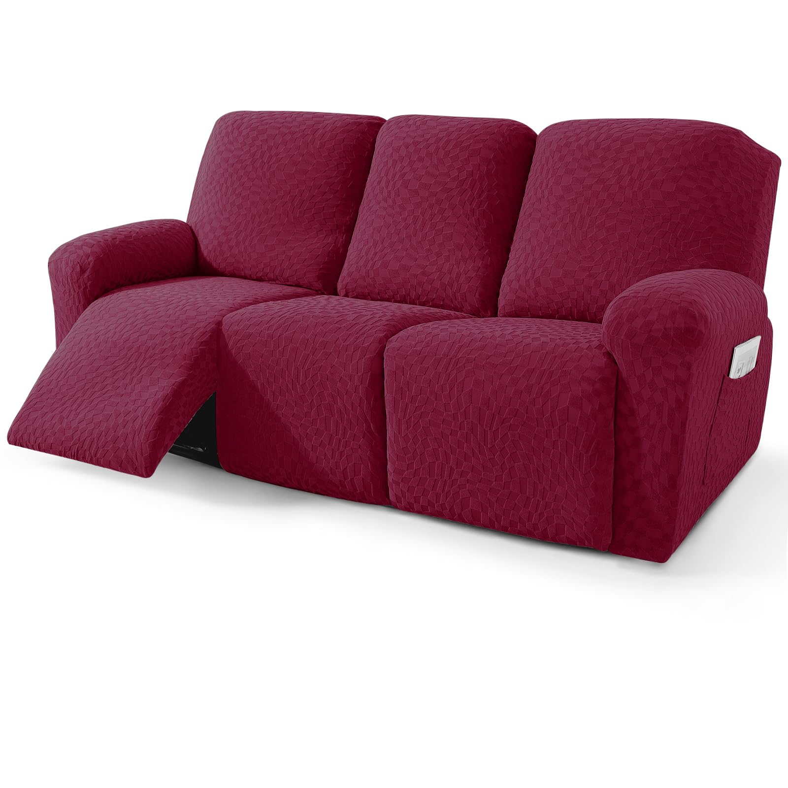 2026 Sofa Recliner Cover 8-Piece (69"-91") Super Soft Recliner Couch Covers with Big Pocket &amp; Anti Slip Ties Stay in Place, Stretch Lazy Boy Reclining Couch Sofa Slipcover Durable Washable, Wine Red