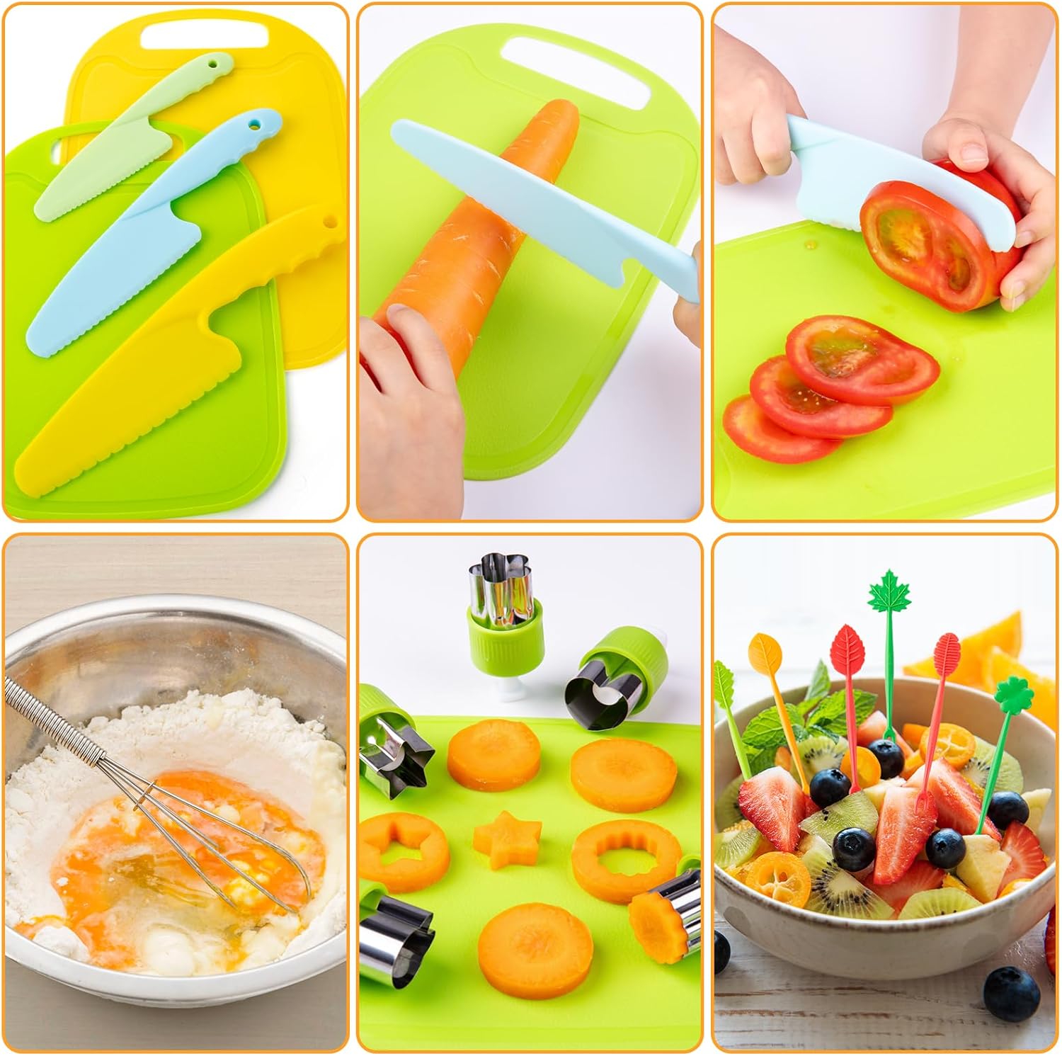 EFO SHM 52 PCS Kids Cooking Sets, Montessori Pretend Play Kitchen Toys for Real Cooking Baking, Toddler Knife Set with Chef Hat & Apron, Kids Baking Set for Boys Girls Christmas Birthday Gift