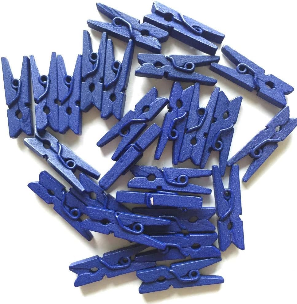 100pcs Mini Colored Spring Wood Clips Clothes Photo Paper Peg Pin Clothespin Craft Clips Party Decoration(Blue)