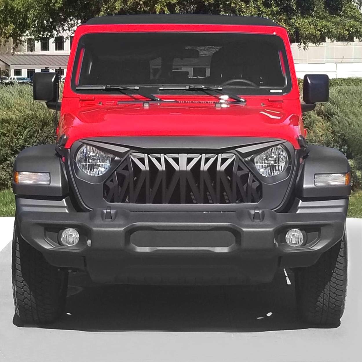 Front Shark Grille Compatible with 2018-2025 Jeep Wrangler JL JLU Gladiator JT w/o TrailCam, Matte Black