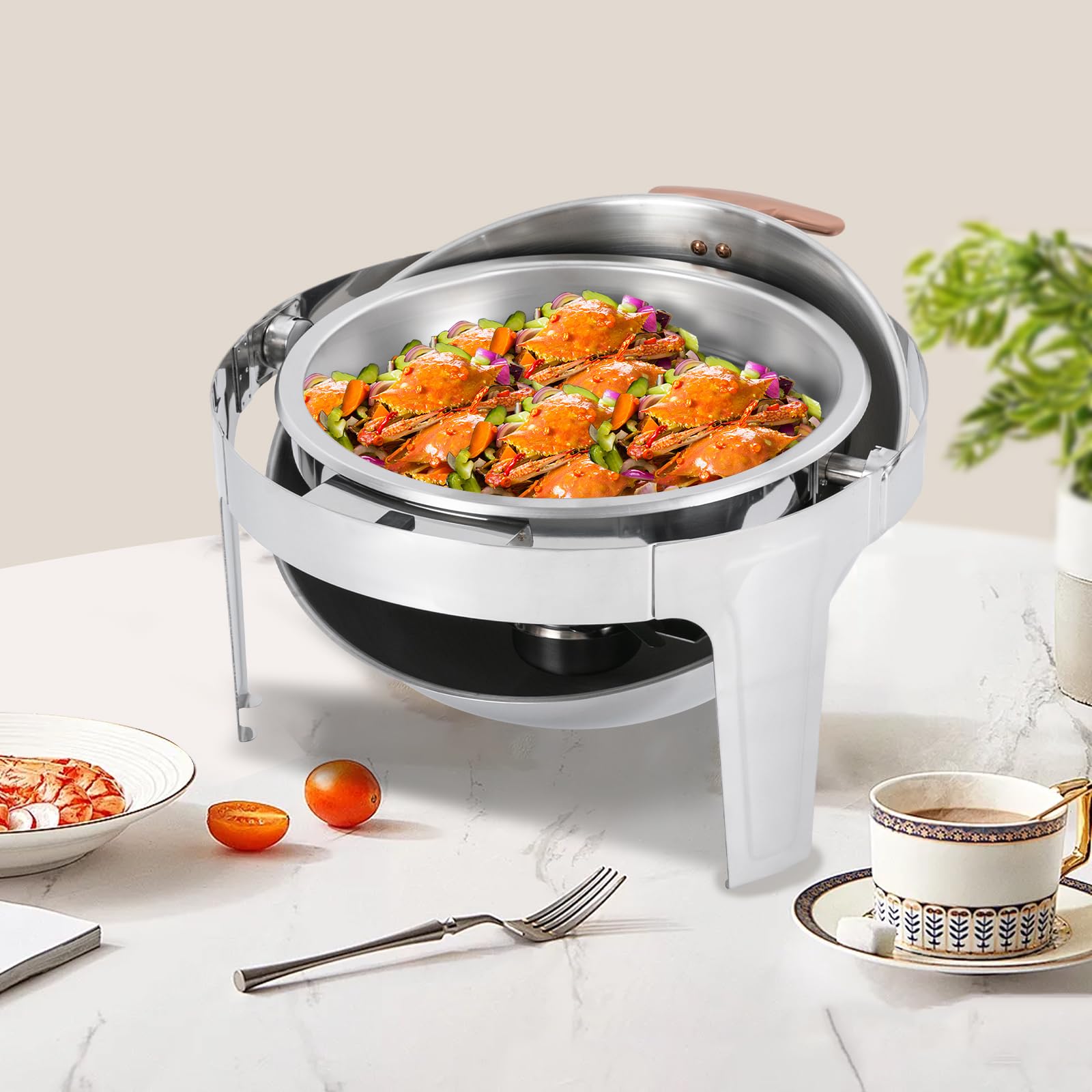 Calentador de alimentos de acero inoxidable, juego de buffet con ventana, soporte para quemador de 47 x 47 cm, 6 qt, equipo profesional para buffet