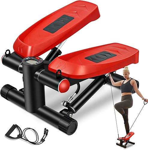 MOSUNY Steppers para ejercicio, mini con bandas de resistencia Home Fitness, escalera neumática mejorada de carga de 330 libras, monitor LCD de