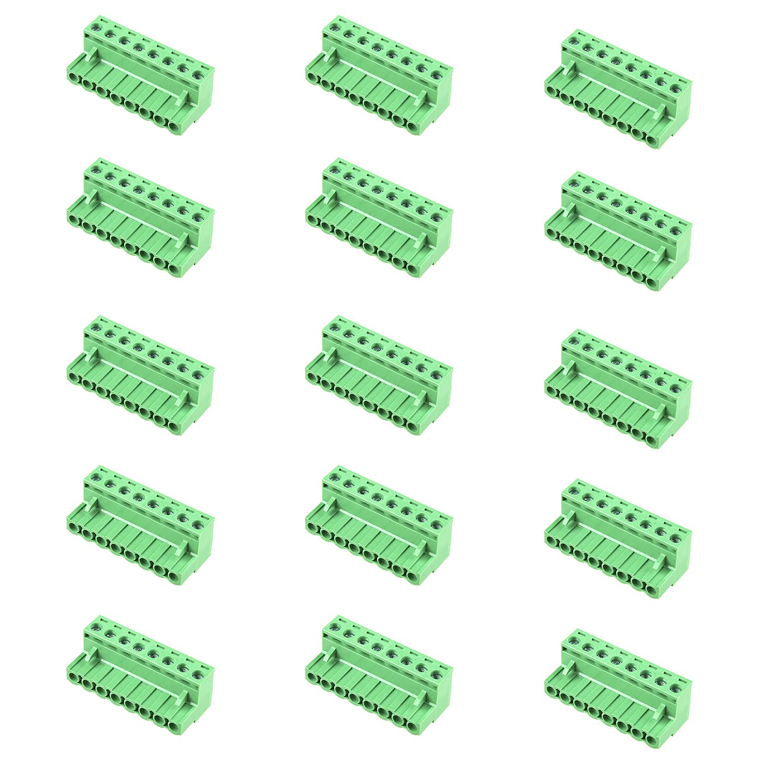 Heyiarbeit 15Pcs 8Pin 5.08mm Pitch 300V 15A PCB Mount Screw Terminal Block Connector Green 2EMGK-5.08