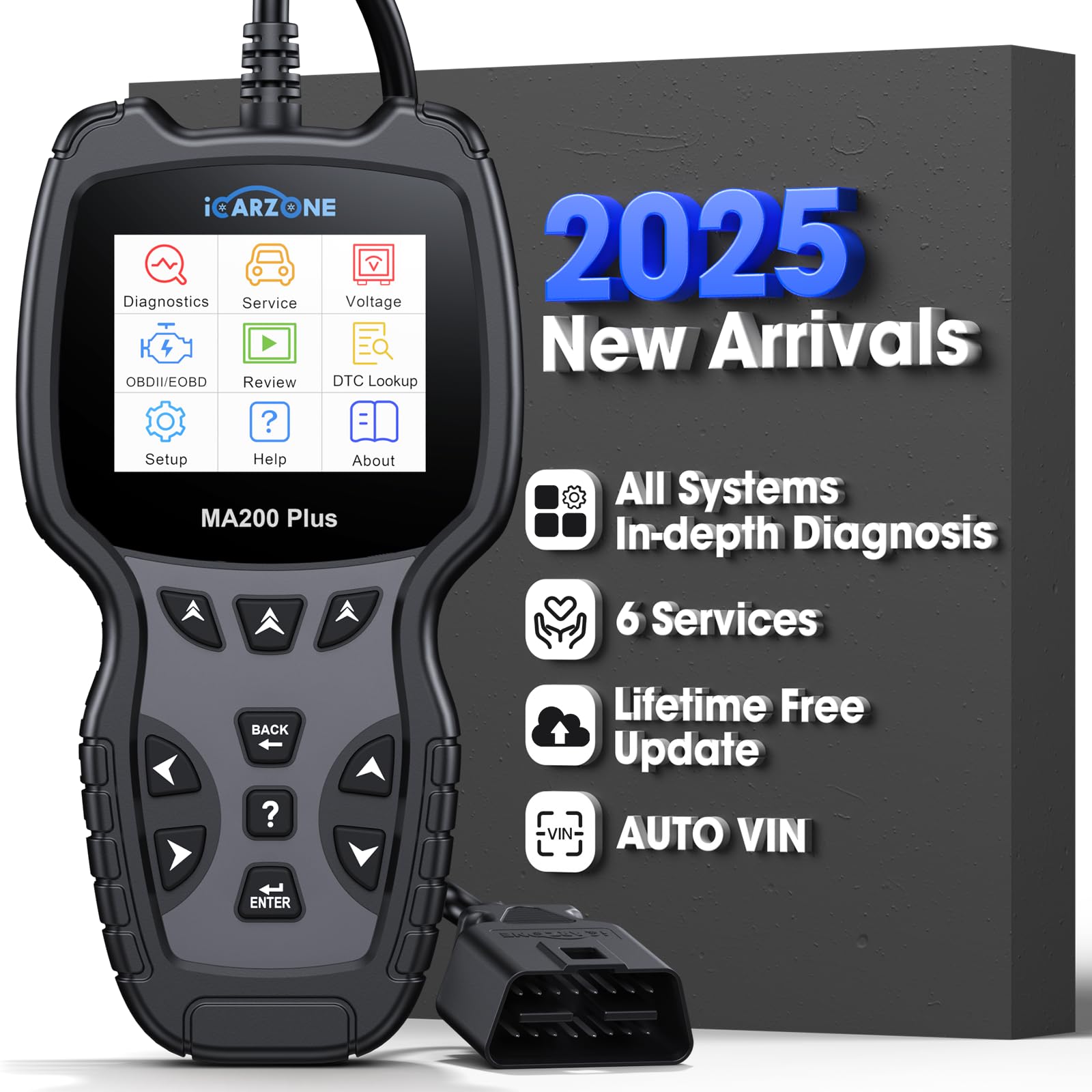 Wszystkie systemy skanera OBD2, MA200 Plus czytnik kodów samochodowych do ponad 10000 modeli samochodów, z 6 usługami pełne OBD2 Live Data Test baterii diagnostycznych narzędzia do skanowania