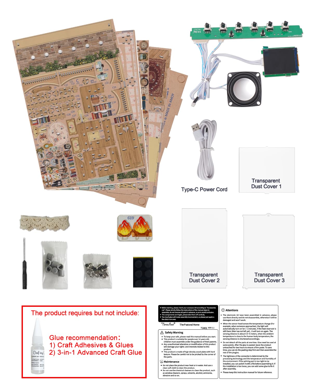 Tonecheer DIY Miniatur Das Hirtenhaus Minihaus Modell Kits für Erwachsene zu Bauen, 3D Holzpuzzle Modellbausatz mit Sound-Effekte Bücherregal, Dekoration Weihnachten Geschenke für Frauen Männer
