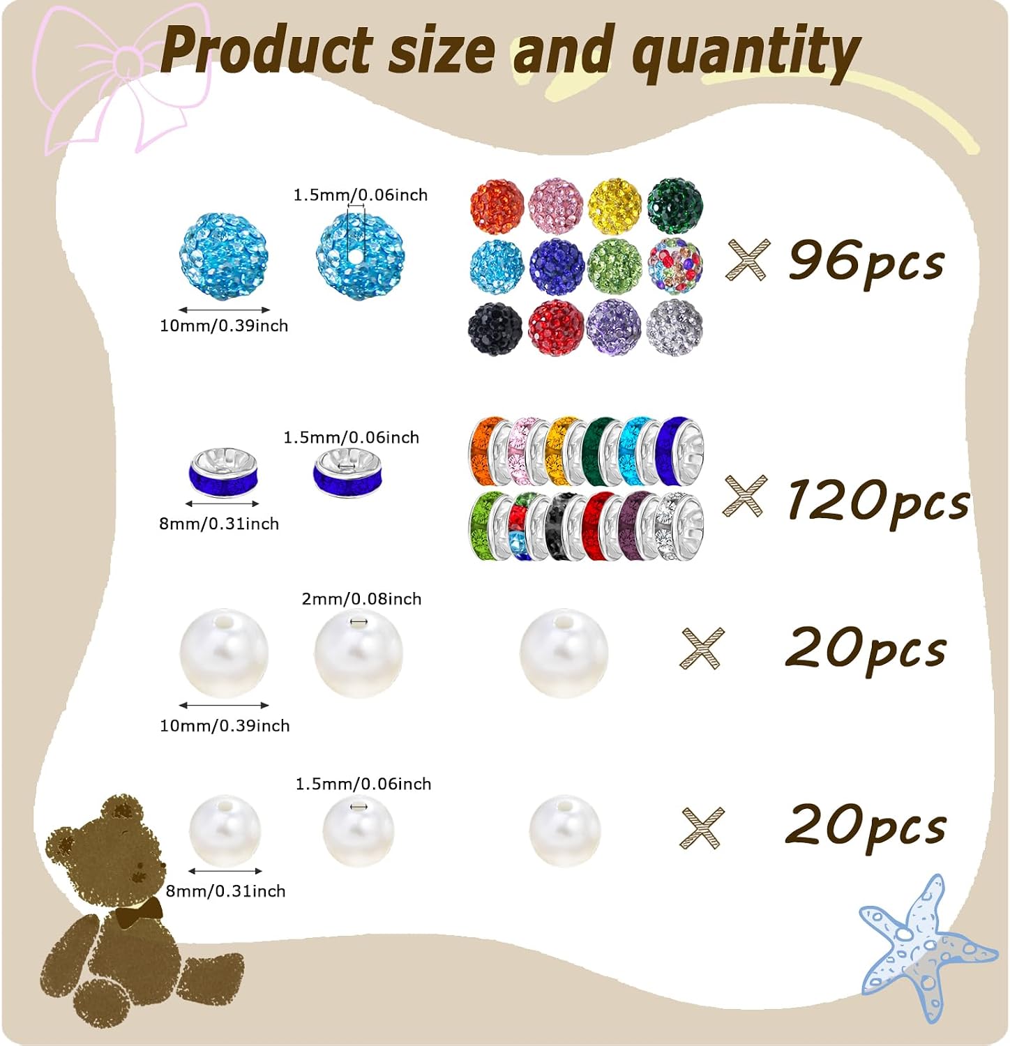 256pcs 10mm Rhinestone Beads for Jewelry Making, Color Mixing Shiny Round Shamballa Disco Ball Beads Bulk, Pave Baseball Necklace Sparkle Crystal Clay Bead for DIY Crafts Making Bracelets Earrings