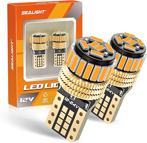 Vista 17 de SEALIGHT 194 bombillas LED, 168 T10 bombilla LED ámbar 2700 K amarillo 2825 para señales de giro y luces de cúpula de marcador lateral, bombilla LED