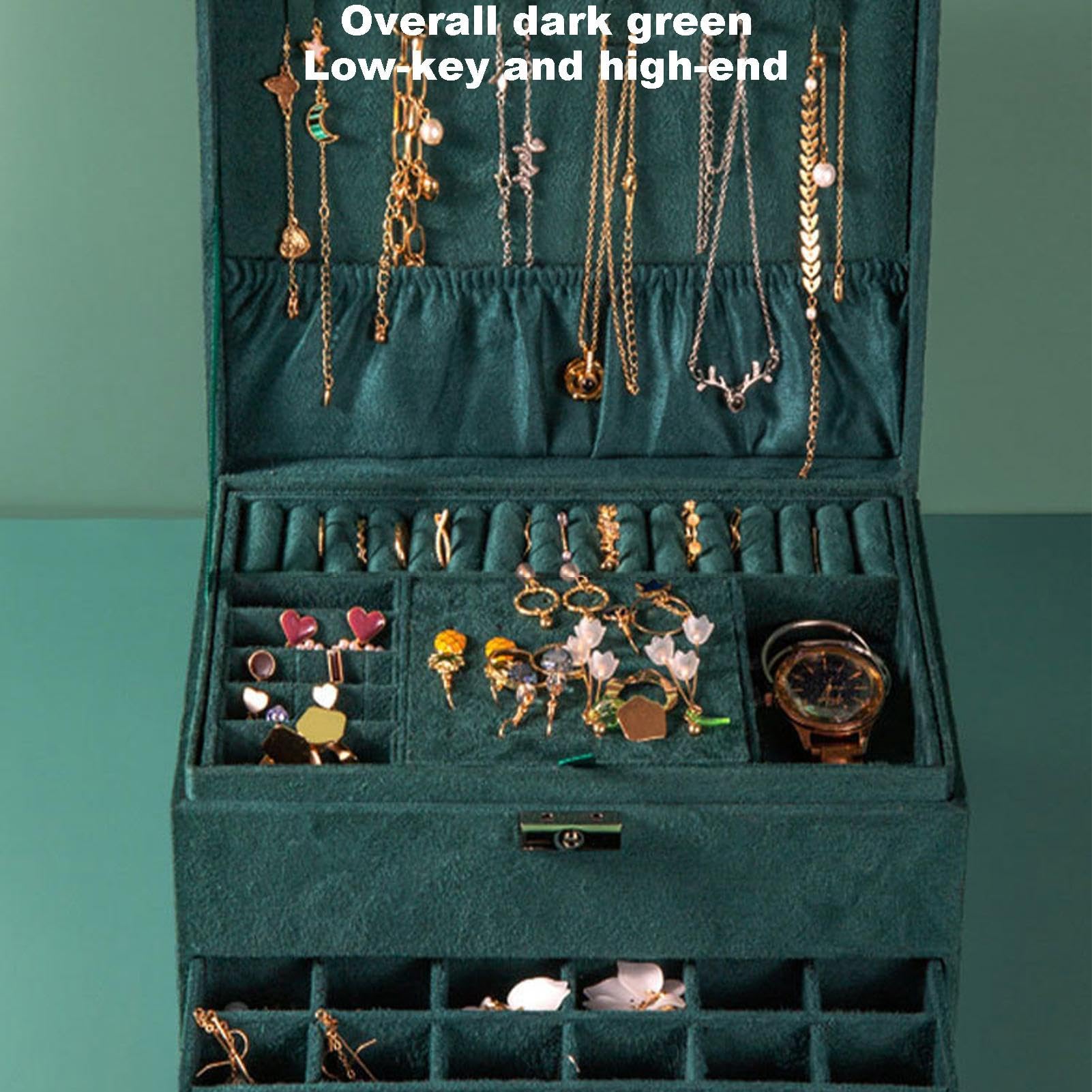 Jewelry Storage Box 3 rettangolare antico design Dark | Green Treasure Box Organizer per donne ragazze e Trinket Collections Trinkets and Keepsakes Accsories for Home