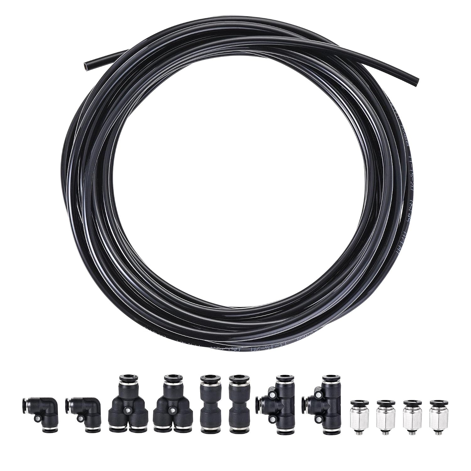 sourcing map Pneumatic 6mm OD PU Air Hose Pipe Tube Kit 10M Black with Push to Connect Fittings