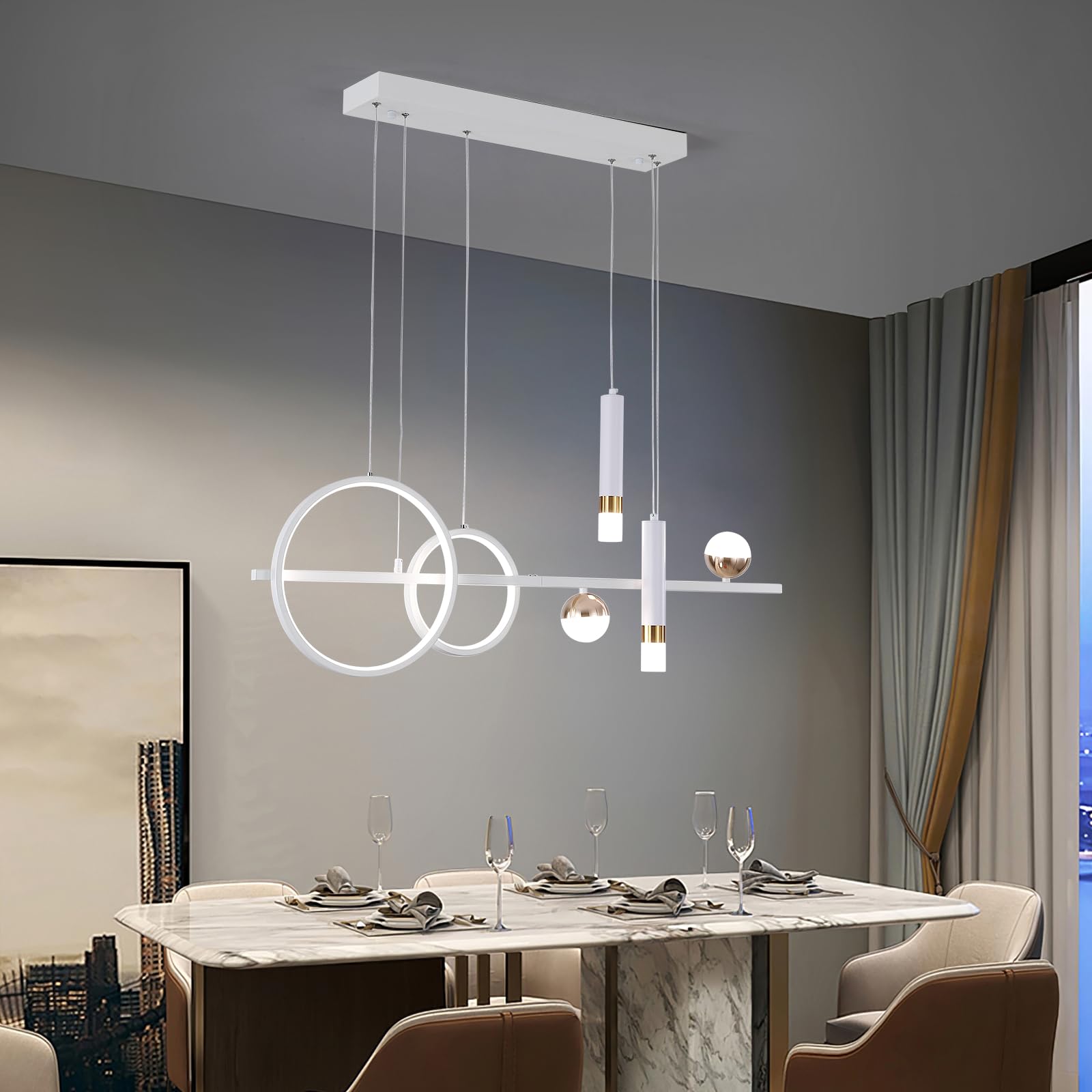 Eoodis LED Pendelleuchte 100cm Dimmbar Linearer Hängeleuchte mit Fernbedienung Esstisch-Pendelleuchte für Küche, Esszimmer, Wohnzimmer (Weiß)