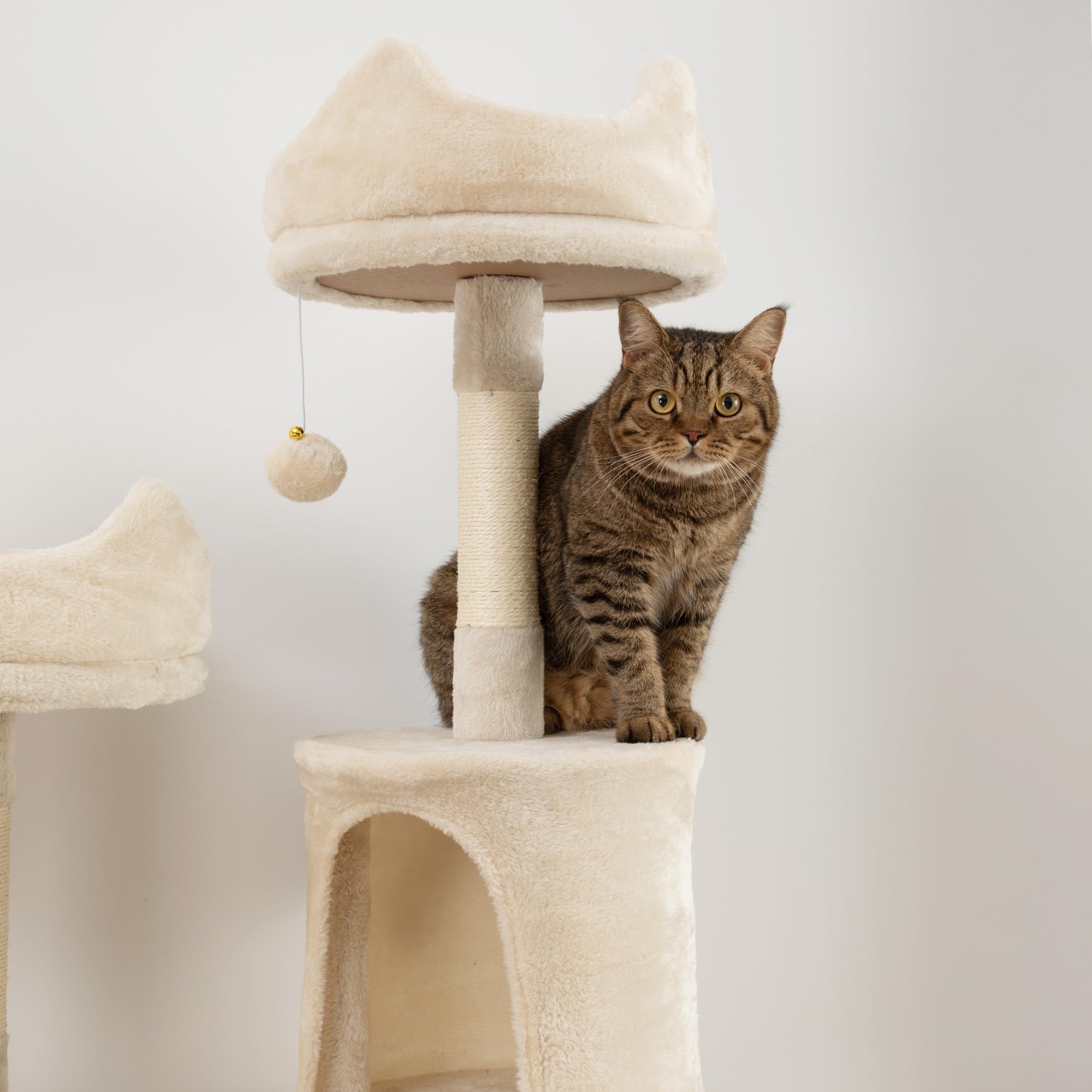 PawHut Rascador para Gatos Grande Altura 206 cm con Cuevas Hamacas Beige | Árbol para Gatos, Torre de Escalera, Plataformas, Bolas Colgantes