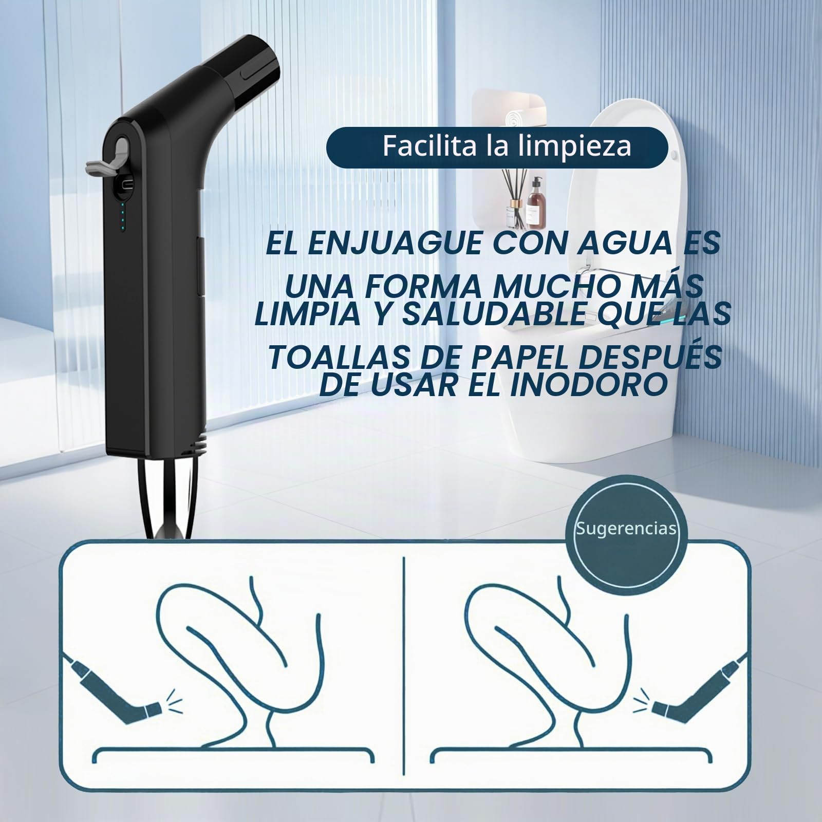 COSWE Bidé portátil de viaje eléctrico recargable de mano personal pulverizador de bidé para limpieza higiénica para inodoro con contenedor de agua de 2.3 litros (Negro), LIUW_JP2201