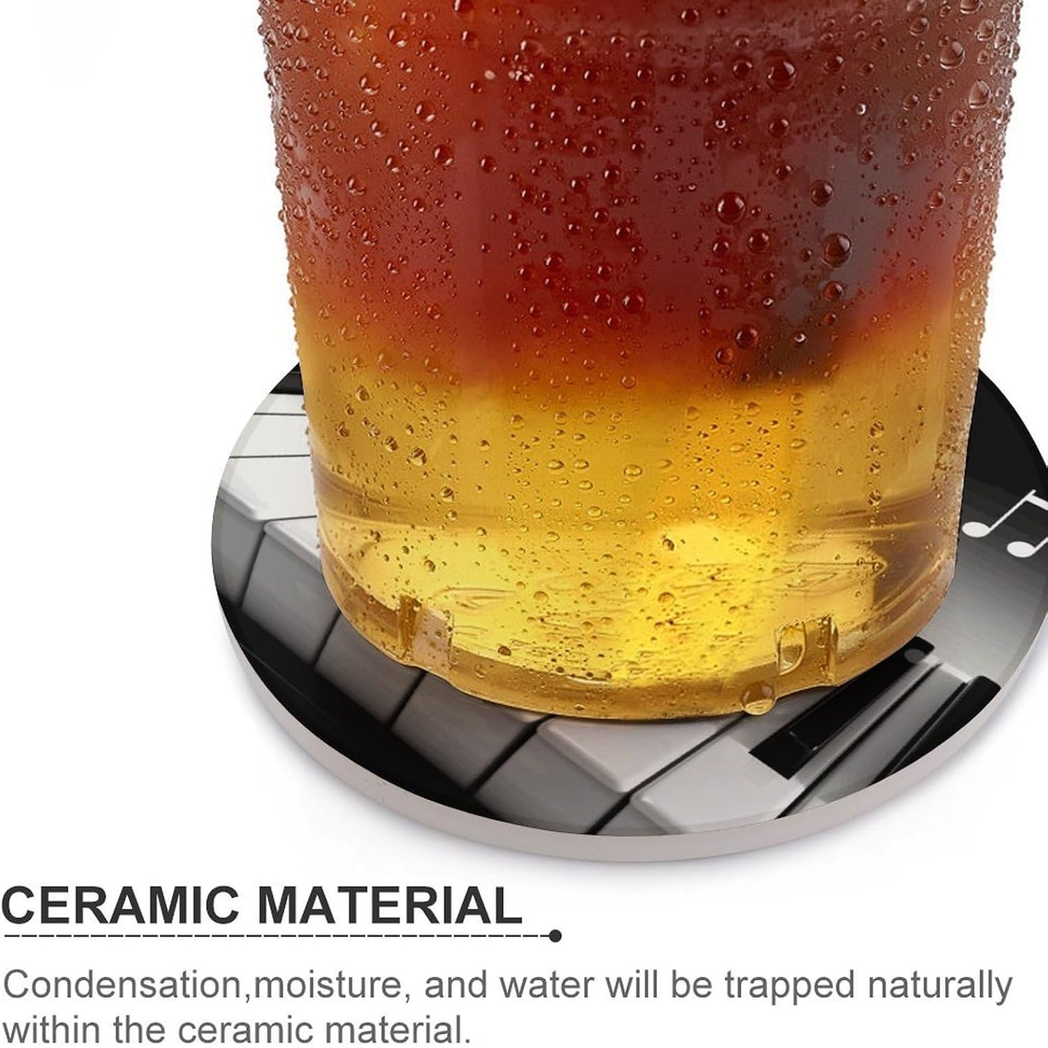 Piano Music Symbol Coasters Round Coasters Set Ceramic Stone Coaster with Cork Base Coffee Cup Beverage Cup Mat Cute Funny Table Drinks Coaster for Mugs and Cups Office Kitchen