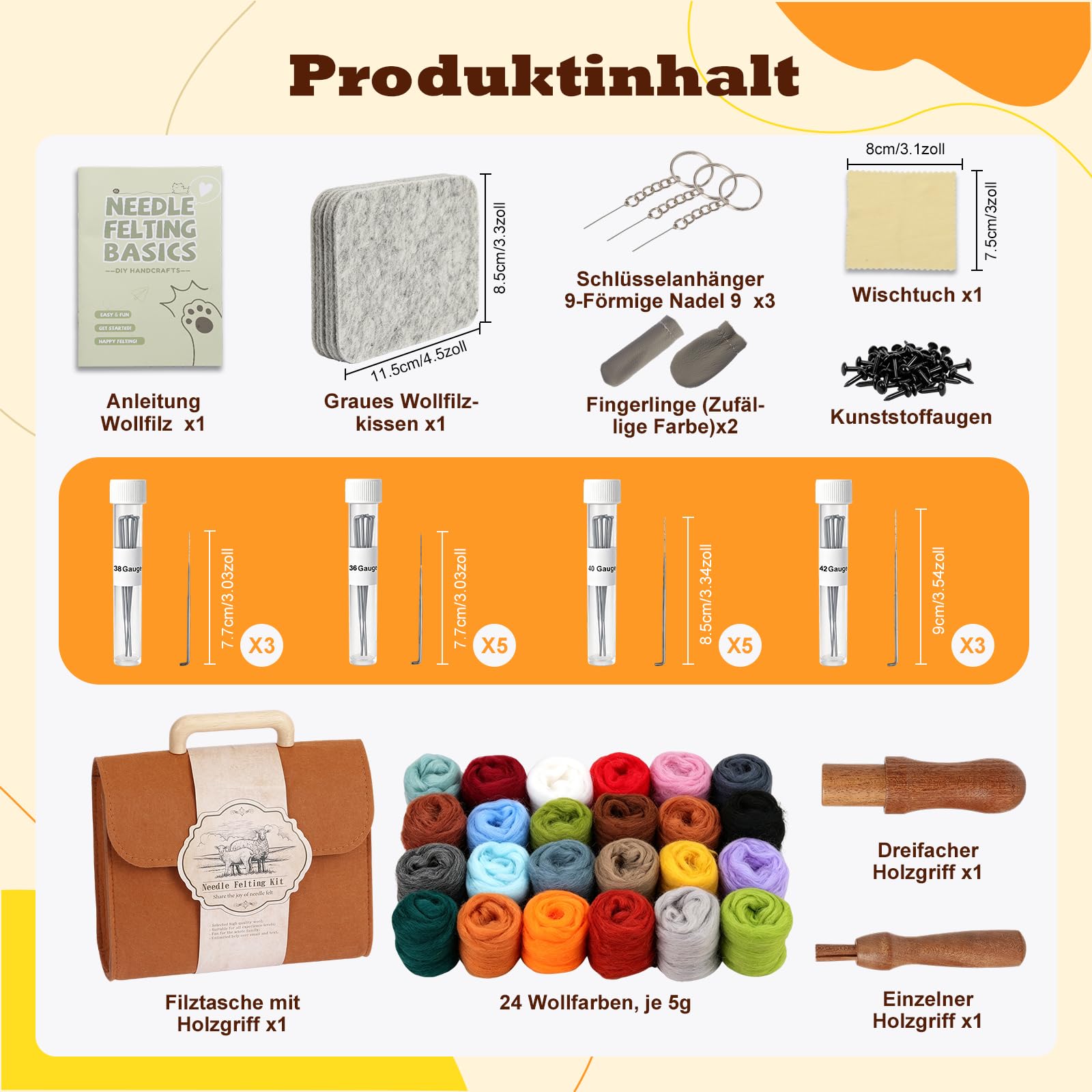CILIENG Kit de feutrage aiguilleté 24 couleurs - Kit de démarrage pour débutants - Laine à feutrer avec sac de rangement - Accessoires complets avec support en mousse - Aiguilles à feutrer