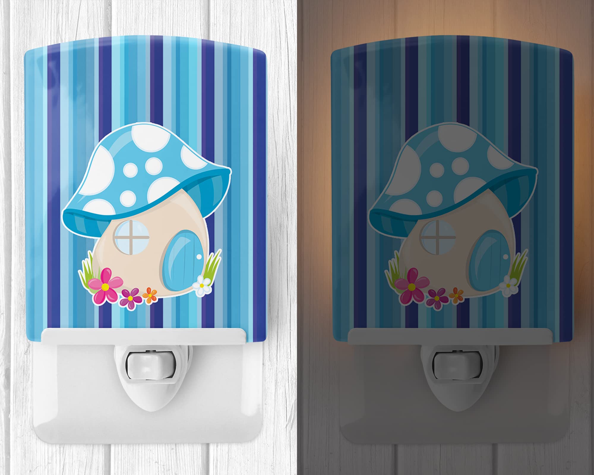 Caroline's Treasures BB6911CNL Fairy House Blue Stripes Ceramic Night Light Compact, UL-Certified, Ideal for Bedroom, Bathroom, Nursery, Hallway, Kitchen, 6x4x3, Multicolor