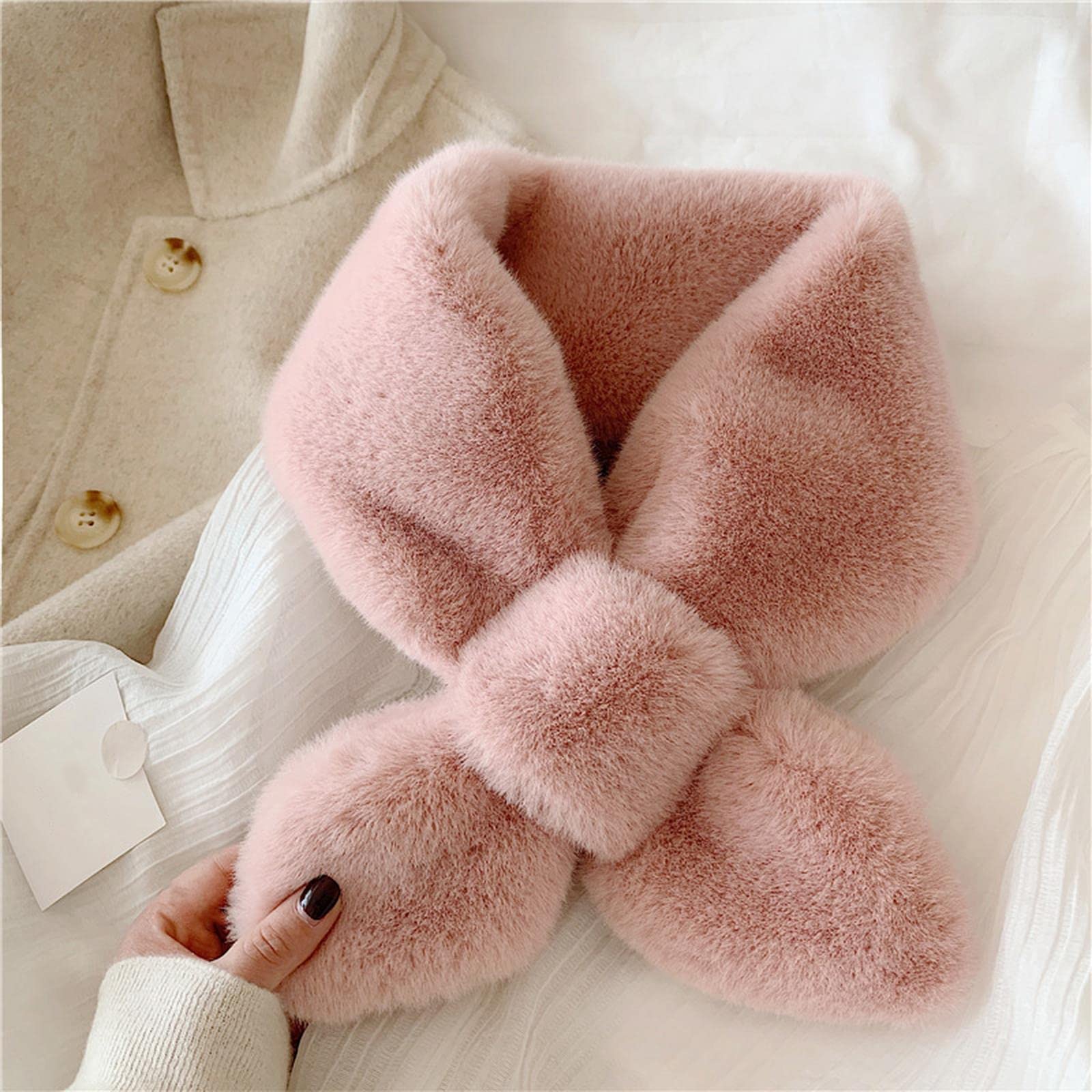 MOGSA Bufandas falsas de piel de conejo para mujer, bufanda gruesa de invierno para otoño