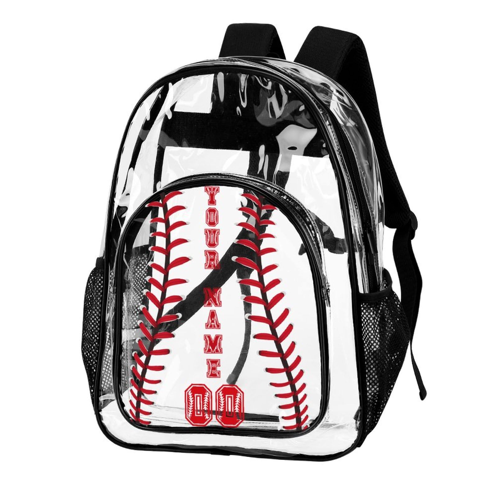 ZCJB-WSRY Custom Baseball Clear Backpack Heavy Duty for Kids Girls Boys Women Men - PVC Baseball Printing Transparent Backpack for Schools Concerts