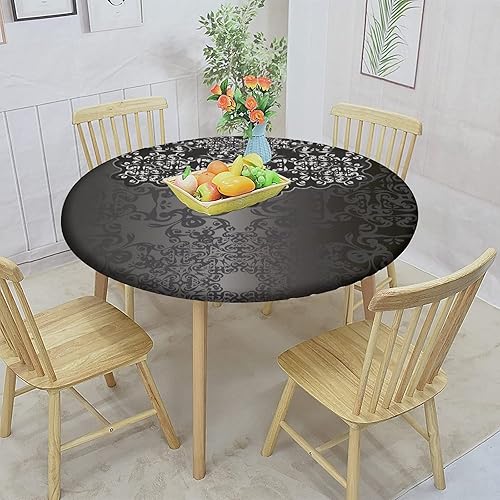 Miniatura 10 de Mantel redondo decorativo, con borde elástico, estampado del Día de los Muertos, mantel de poliéster con detalles de flora, cubierta de mesa de tela