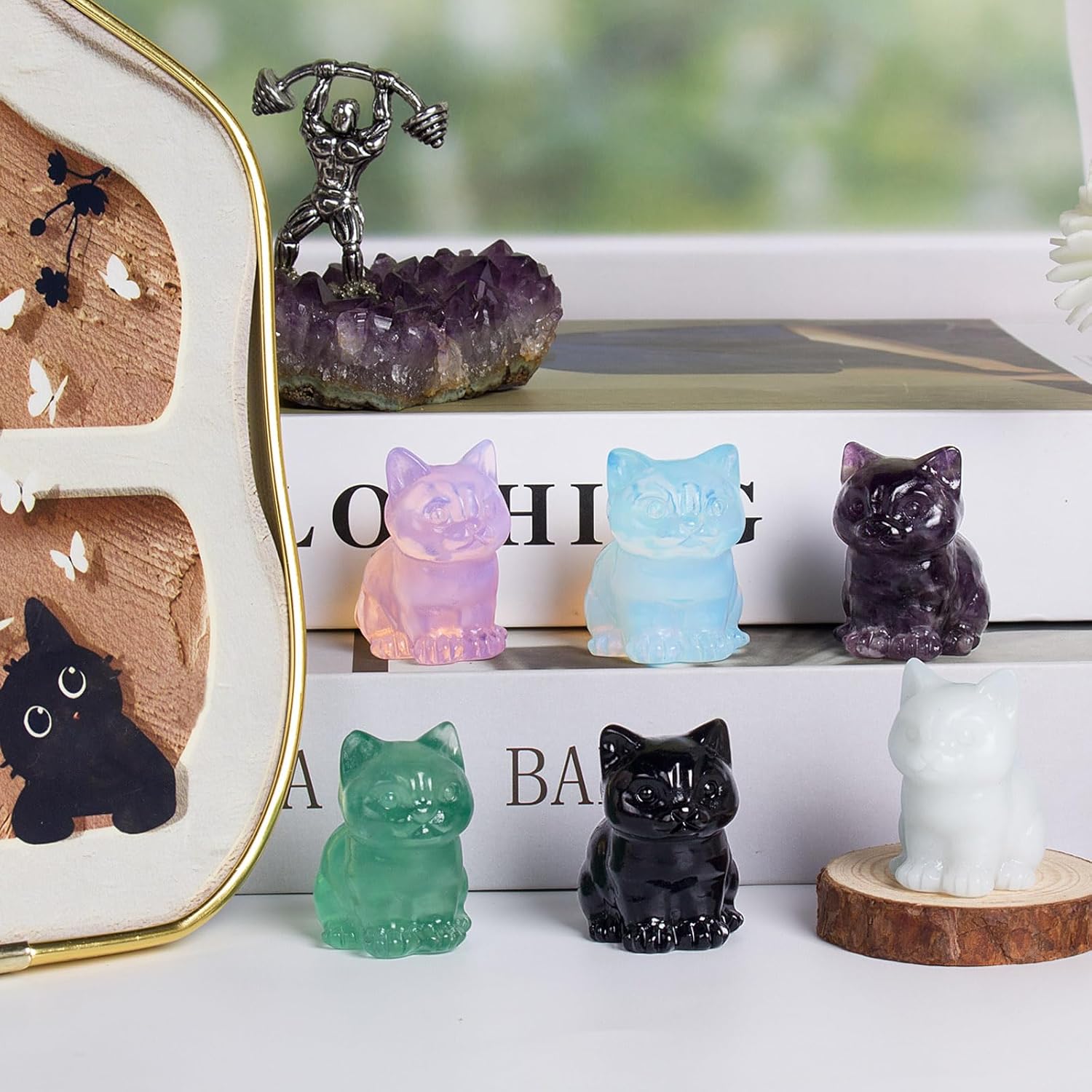 Crystal Cat Figurines Decor, 1.6 Inch Black Obsidian Crystal Kitten Statue Gift for Cat Lovers Collectors Women, Hand Carved Healing Stone Lucky Sitting Kitty Animal Sculpture Home Office Desk Decor - Image 5