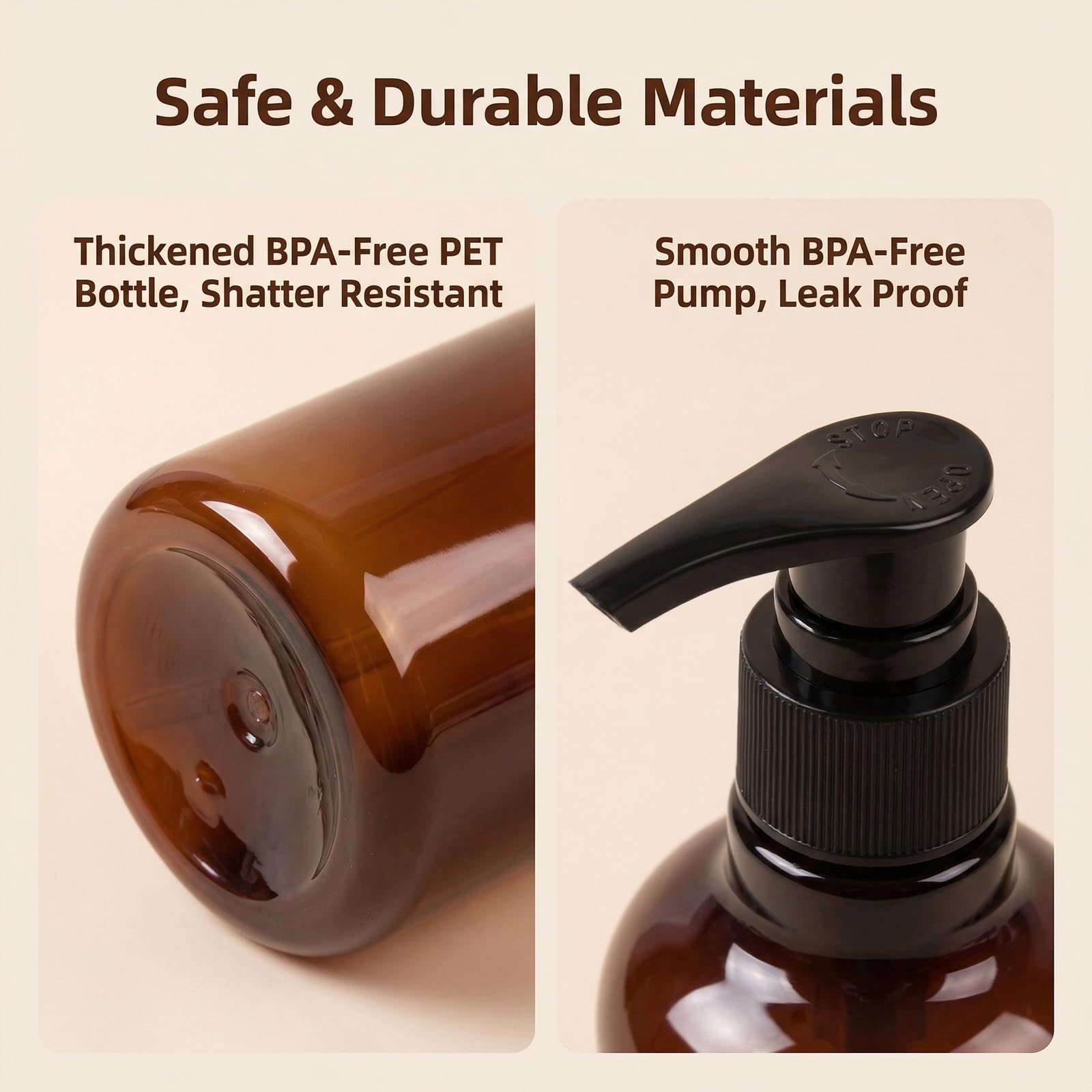 3 bottiglie ricaricabili in plastica PET marrone ambrata da 250 ml, con pompa nera, contenitori vuoti per cosmetici, shampoo, balsamo, gel doccia, lozioni, dispenser, Marrone, 250 ML