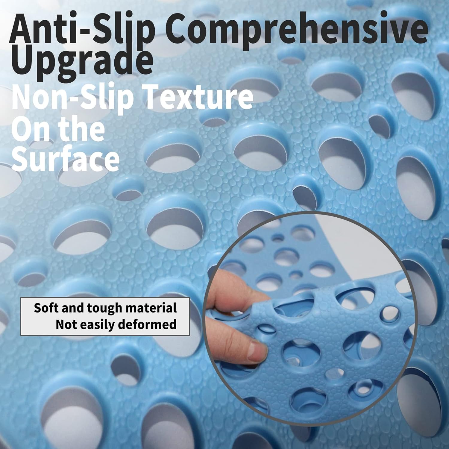 Venuso Square Shower Mats Non Slip Anti Mould, 53 x 53 cm Rubber Anti Slip Bath Mat with Drain Holes, Machine Washable, Blue - Image 4