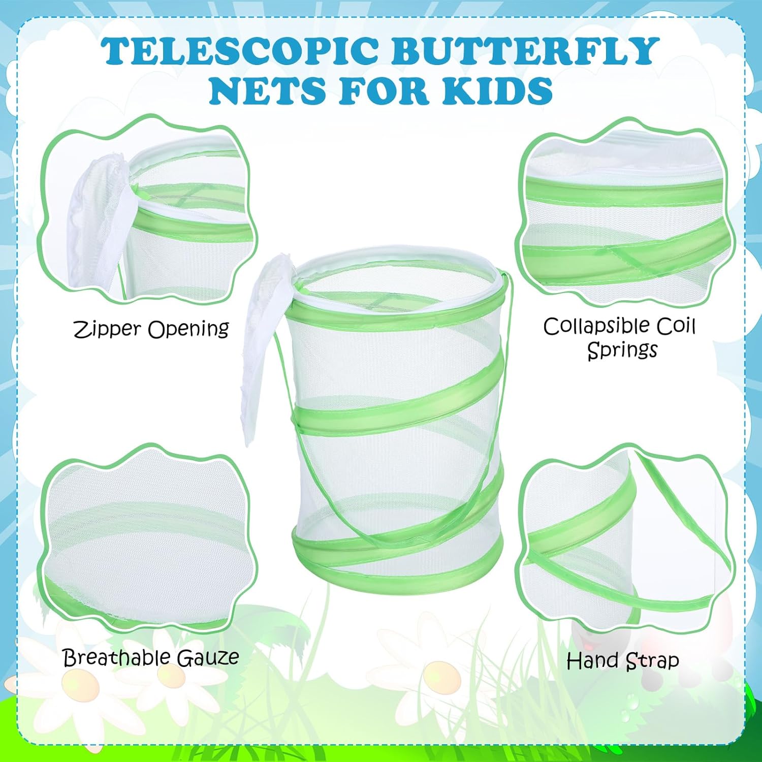 Simgoing 12 Packs Butterfly Catching Kits Include 8 Telescopic Butterfly Nets 4 Insect Pop up Mesh Cage Garden Habitat for Outdoor Explorer Insect Fish Habitat Cage