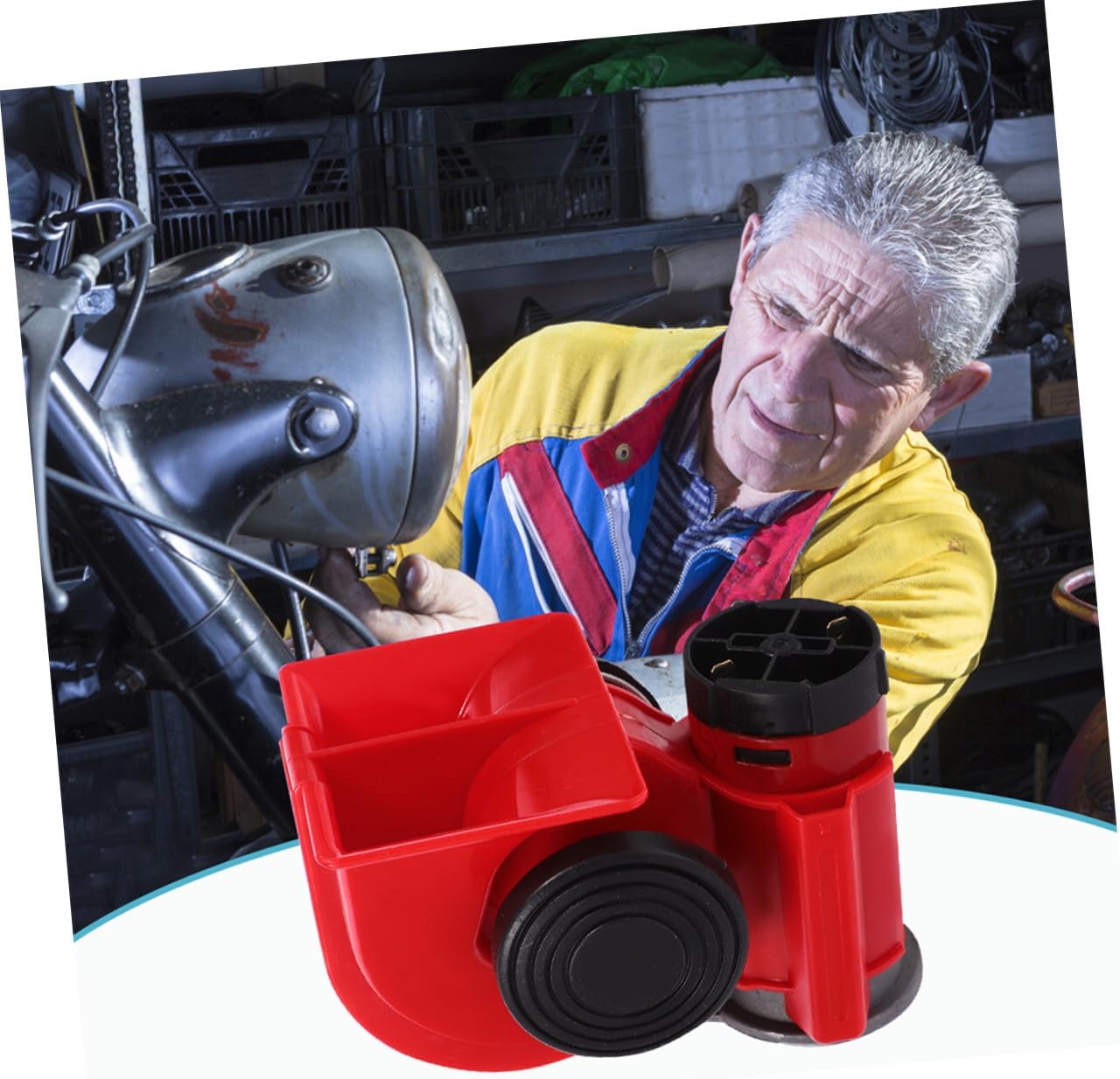 12v Red Air Horn Snail Compressor Loud Train Horn for Trucks and Cars Electric Replacement with Square Mouth for Automotive Exterior Accessories