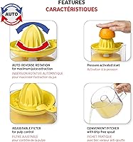 Vista 5 de Starfrit Exprimidor eléctrico de cítricos - 27.1 fl oz - Conos de jugo de 2 tamaños - Rotación inversa automática - 30W