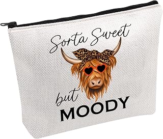 Funny Highland Cow Cosmetic Bag Sorta Sweet But Moody Cosmetic Bag Highland Cow Lover Gift (Sweet but MOODY B)