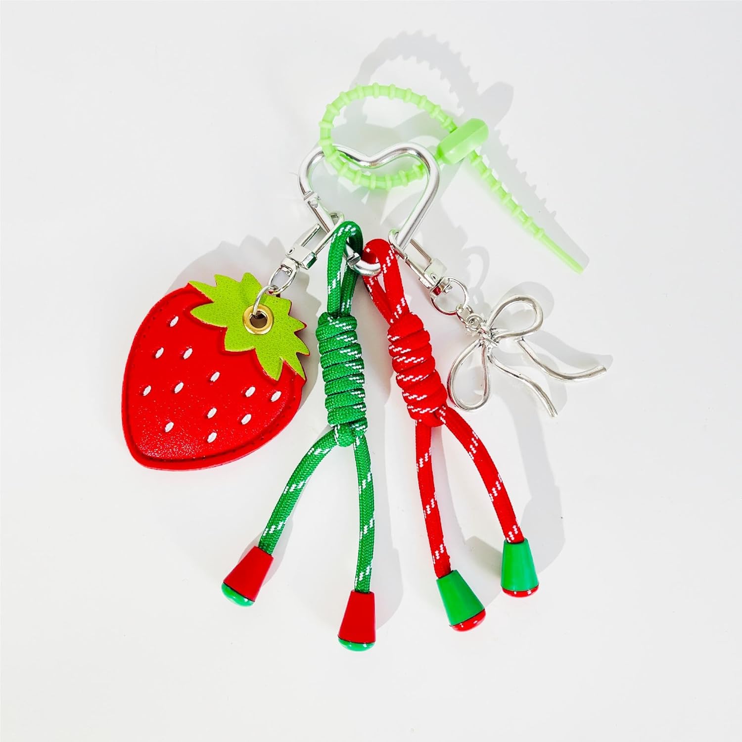 QTMY Cute Strawberry Bow Rope Braided Keychain Bag Charms for Handbag Purse Backpack Accessories for Bogg Bag,925-1 - Image 2