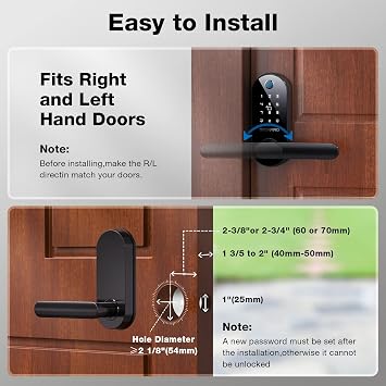 Smart Door Lock, Black Keyless Door Lock with Handle | Anti-Peeping, Auto-Lock, APP Control, Fingerprint, Easy to Install, Black