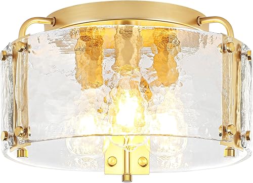 Miniatura 9 de TOULMJ Lámpara de techo semiempotrada, lámpara de techo dorada de 3 luces con pantalla de vidrio transparente, accesorio de iluminación Morden para