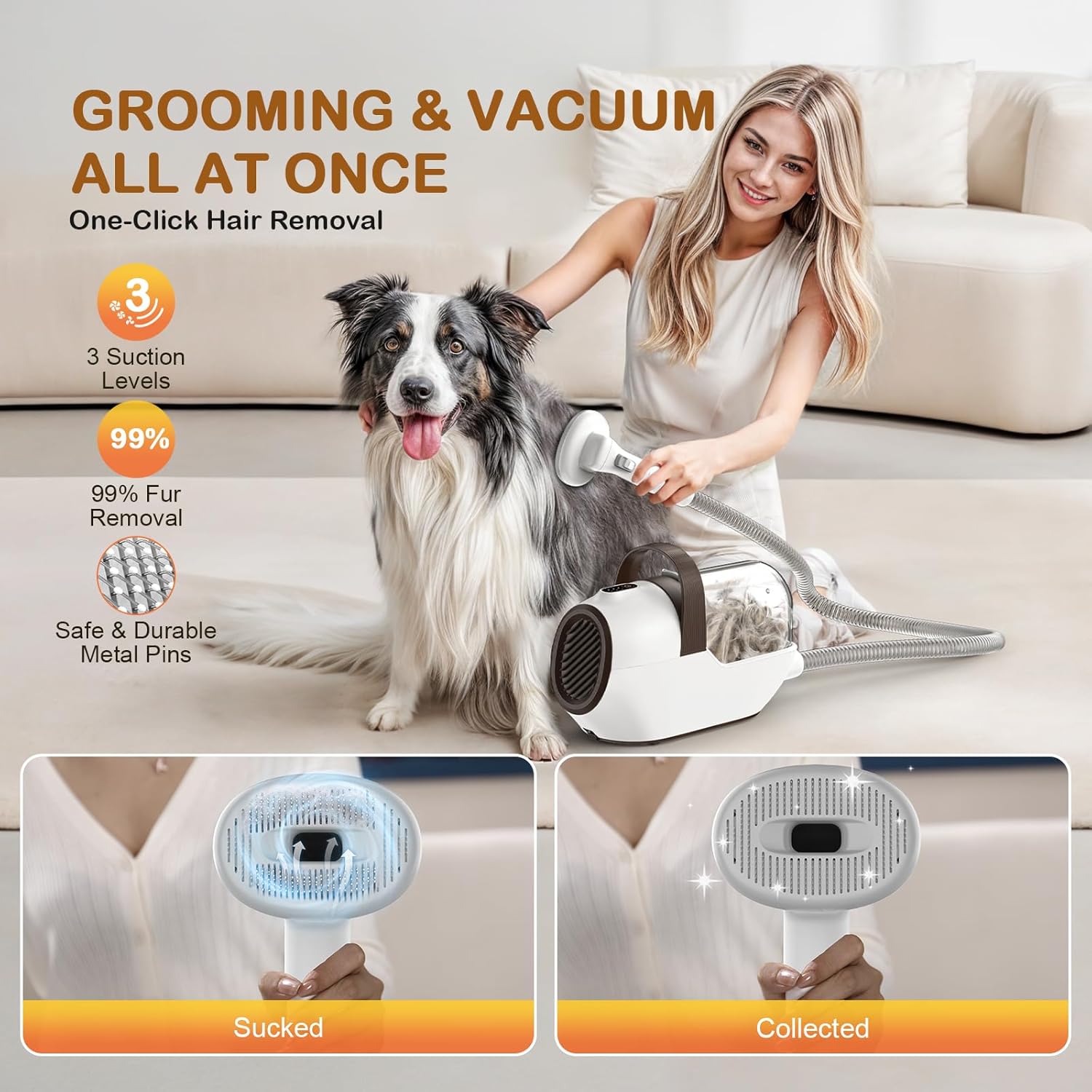Dog Grooming Vacuum, Dog Grooming Kit with Pet Clipper Nail Grinder, 6 Pet Grooming Tools (Mushroom) - Image 2