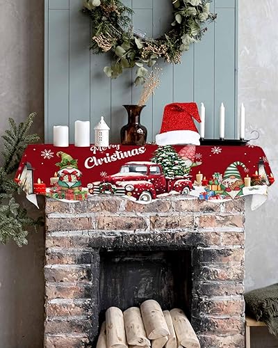 Miniatura 5 de Bufanda de mantel de Navidad de camión rojo de 70 x 17 pulgadas, decoración de mantel de Navidad para chimenea, gnomos, árbol de Navidad, copo de