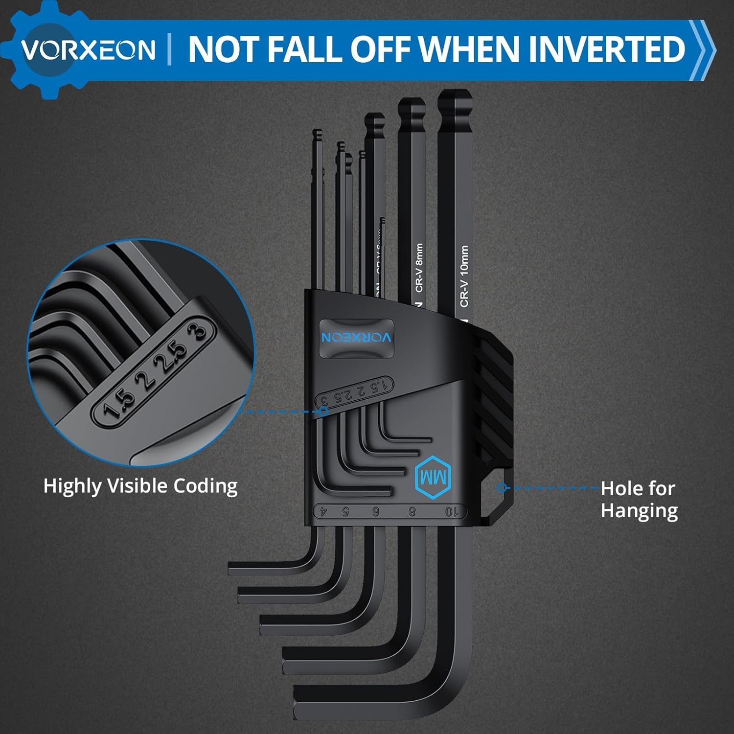 36 PCS Hex Keys Flat Ball End and Torx L-Wrenches Cr-V and S2 Steel with Visible coding For Handyman DIY 1.5-10mm, T10 - T50, 1/16" - 3/8"
