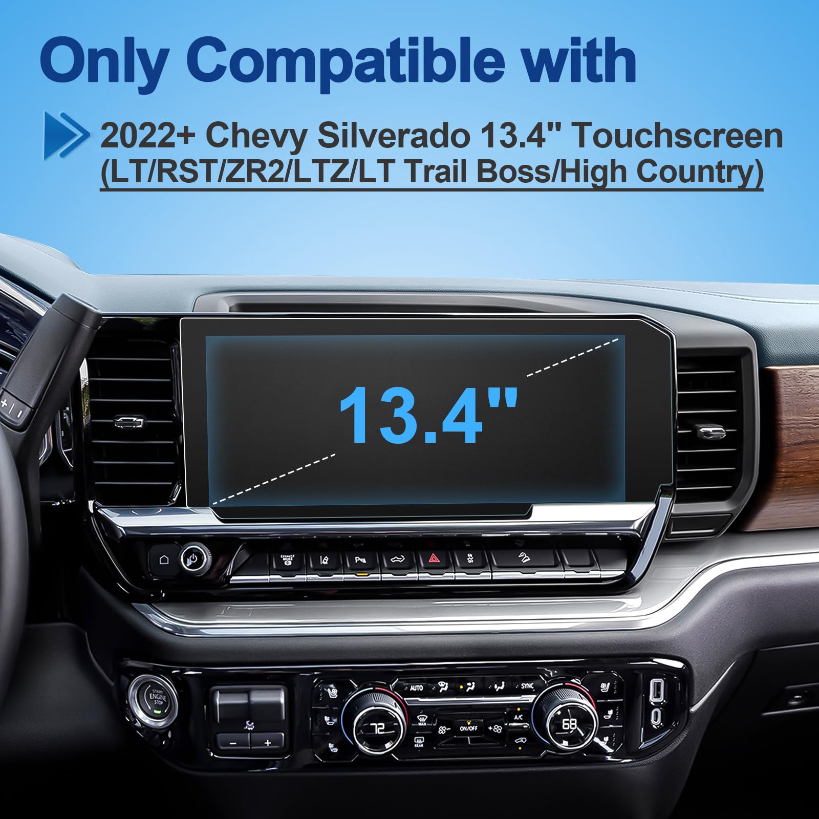 Coleya Anti-Glare Matte Screen Protector for 2022-2024 2025 Chevy Silverado 1500/2500HD/3500HD (LT/RST/ZR2/LTZ/LT Trail Boss/High Country) 13.4-inch Touch Screen, 9H Tempered Glass HD/Anti-Fingerprint