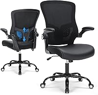 Vista 1 de Silla de oficina ergonómica, respaldo medio, de malla transpirable, silla giratoria para computadora con soporte lumbar ajustable, brazos abatibles