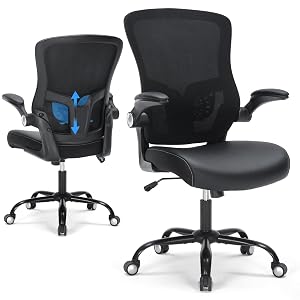 Ergonomic Office Chair Mid Back Breathable Mesh Desk Computer Swivel Chair with Adjustable Lumbar Support Flip up Arms