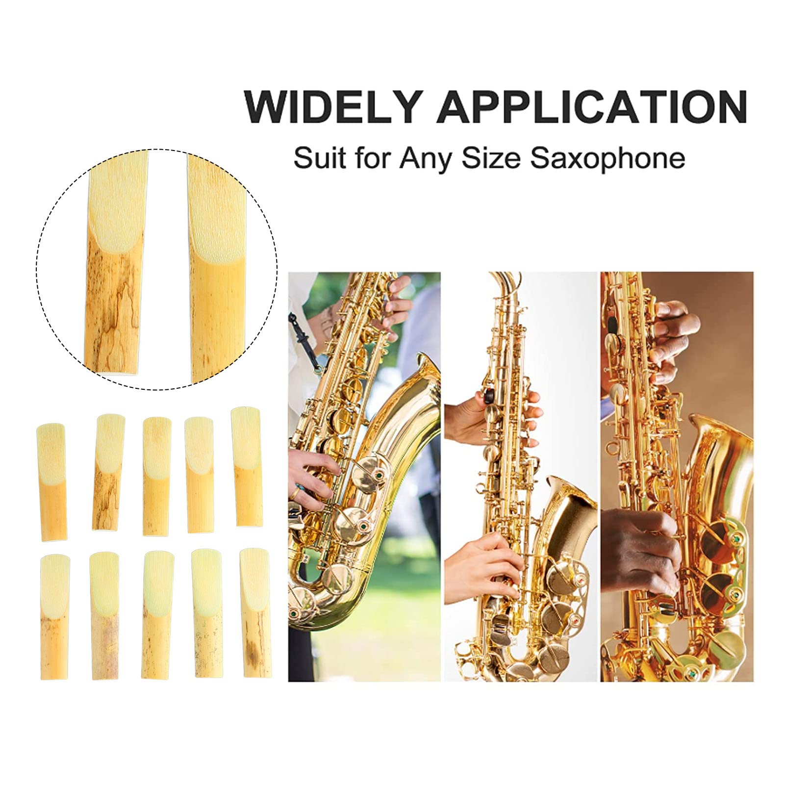 Gsycle 10 Pcs Alto Saxophone Reeds, Professional Alto Sax Reeds Traditional Reeds Accessory for Saxophone Beginner and Player (Wood Color Number 2.5)