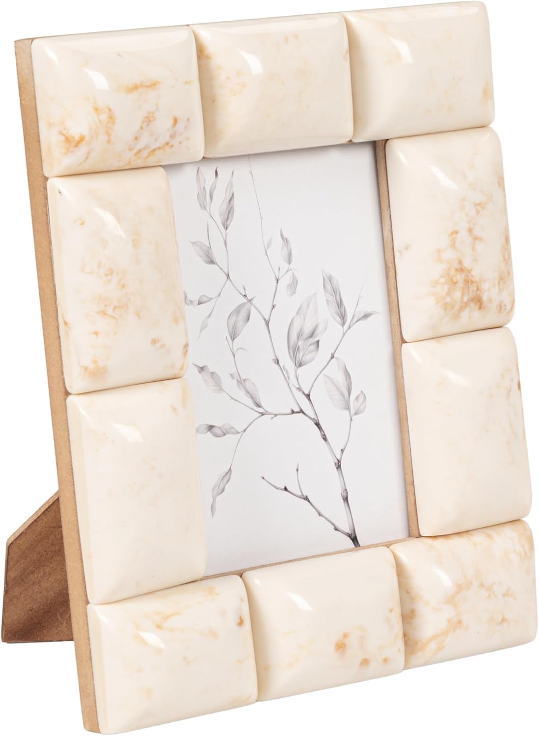 Creative Co-Op Marbled Resin Studded Photo Frame, Ivory, 7" L x 9" H