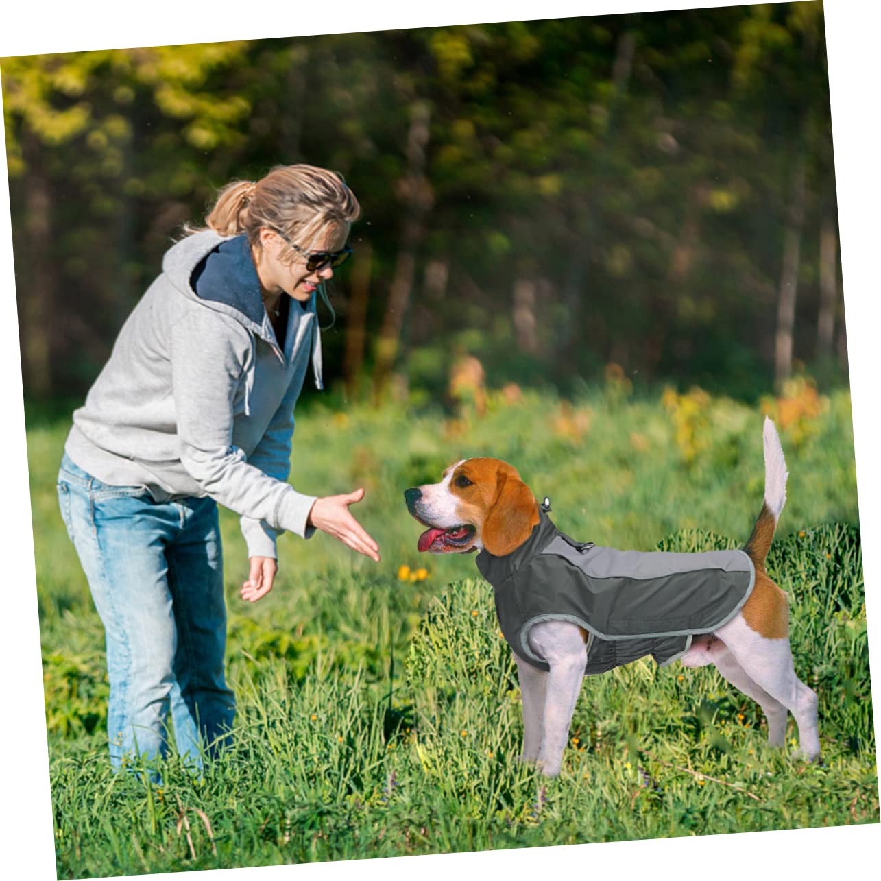 POPETPOP Hundemantel für Große Hunde mit Verstellbarem Geschirr Warmes Polyester Winterjacke für Hunde bei Regen und Outdoor Fotos in Schwarz XXXL