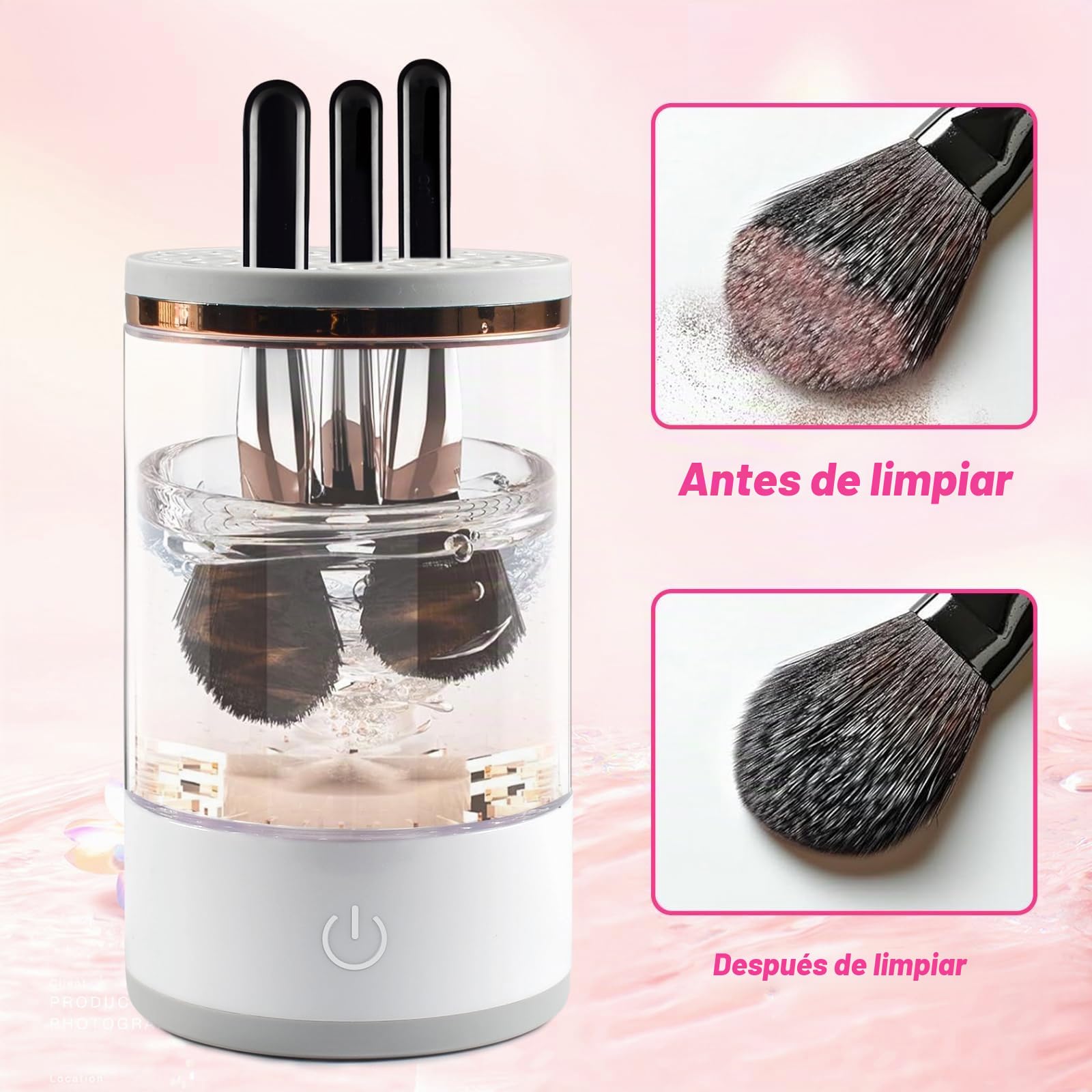 Funmo Limpiador de brochas de maquillaje, limpiador de pinceles eléctrico, limpiador de brochas de maquillaje, secador de brochas de maquillaje, portátil, automático, apto para la mayoría de tamaños