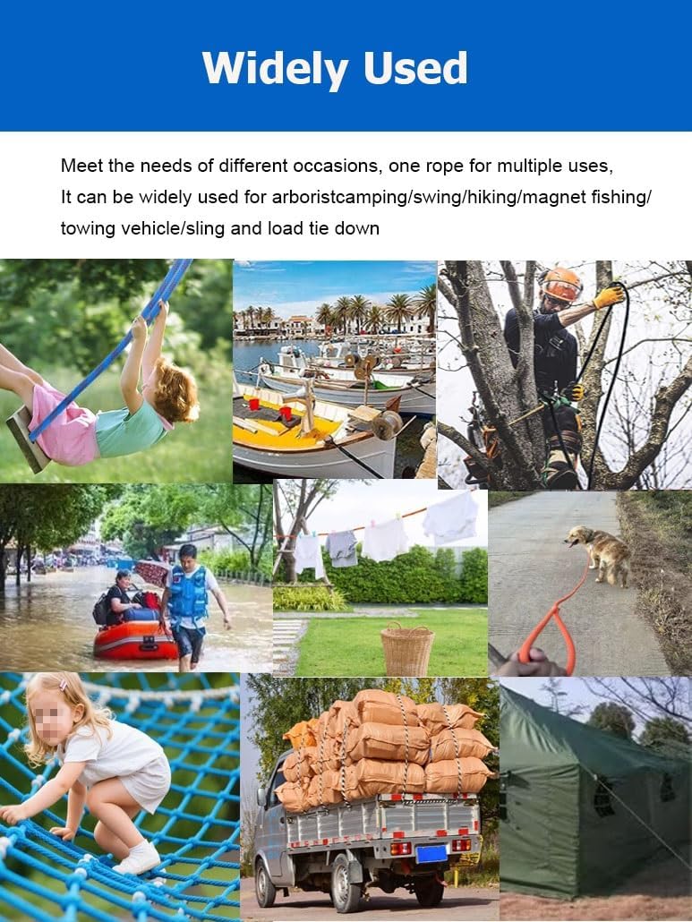 3/8 1/2 Inch Arborist Rigging Rope, 32-328' Multipurpose Solid Braided Polyester Rope for Camping Clothesline Marine Hiking Swing Sailing Mooring Docking Anchor(3/8in,10m)