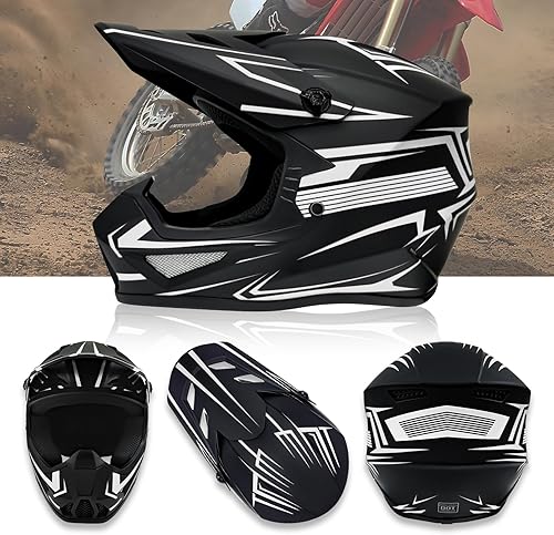 Miniatura 2 de Casco de motocross juvenil, casco de motocicleta para niños, casco de motocicleta todoterreno para bicicleta de montaña, BMX MX ATV con (guantes y